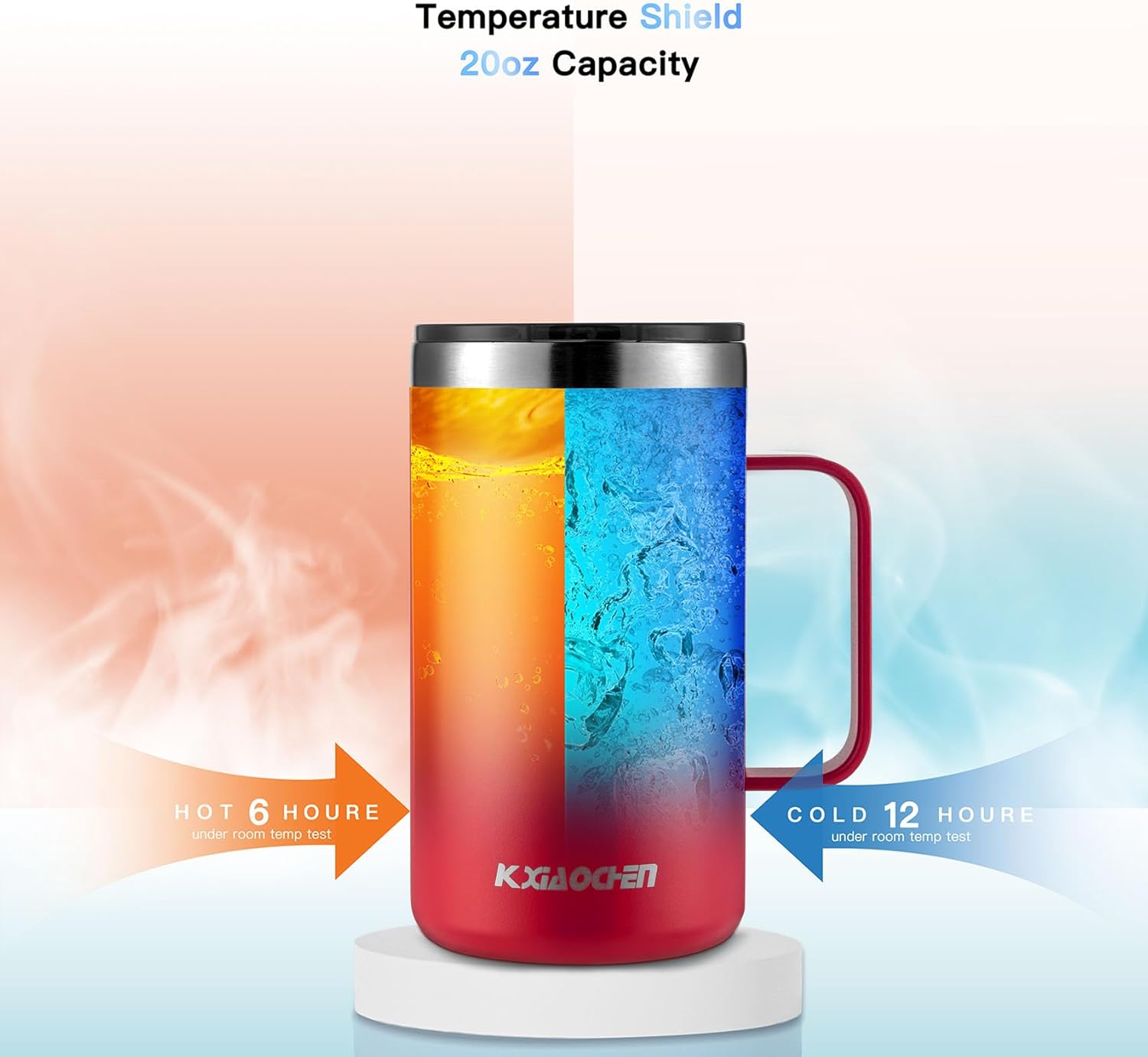 KXIAOCHEN Taza de café aislada de 20 onzas con tapa, taza de café de acero inoxidable, vaso de café al vacío de doble pared con asa, taza de café