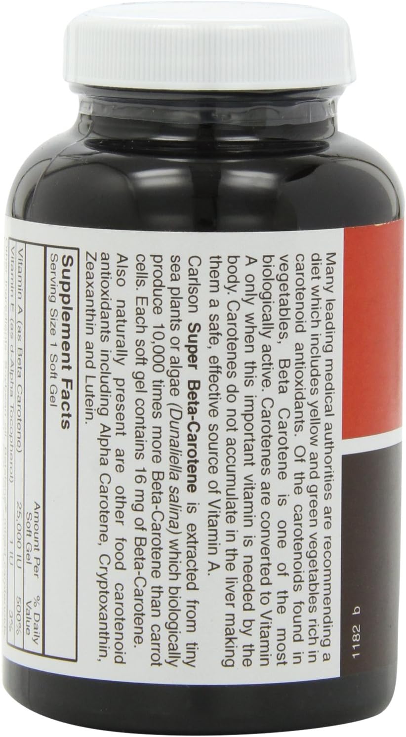 Carlson Labs Super Beta-Caroteno de Dunaliella Salina, 250 cápsulas blandas