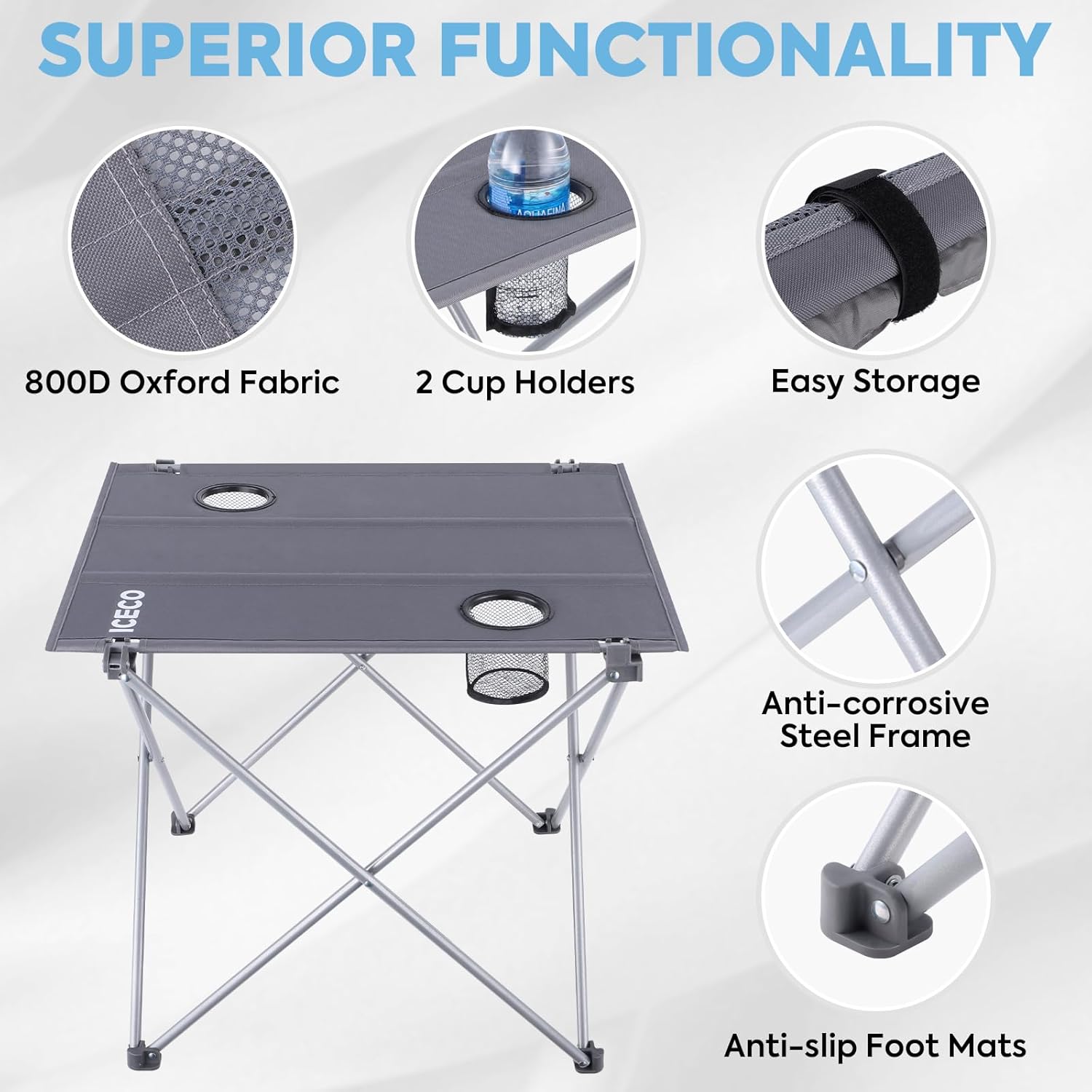 ICECO Mesa de camping portátil, mesa plegable para campamento, mesa plegable de alta resistencia, mesa de playa para arena, mesa al aire libre con 2