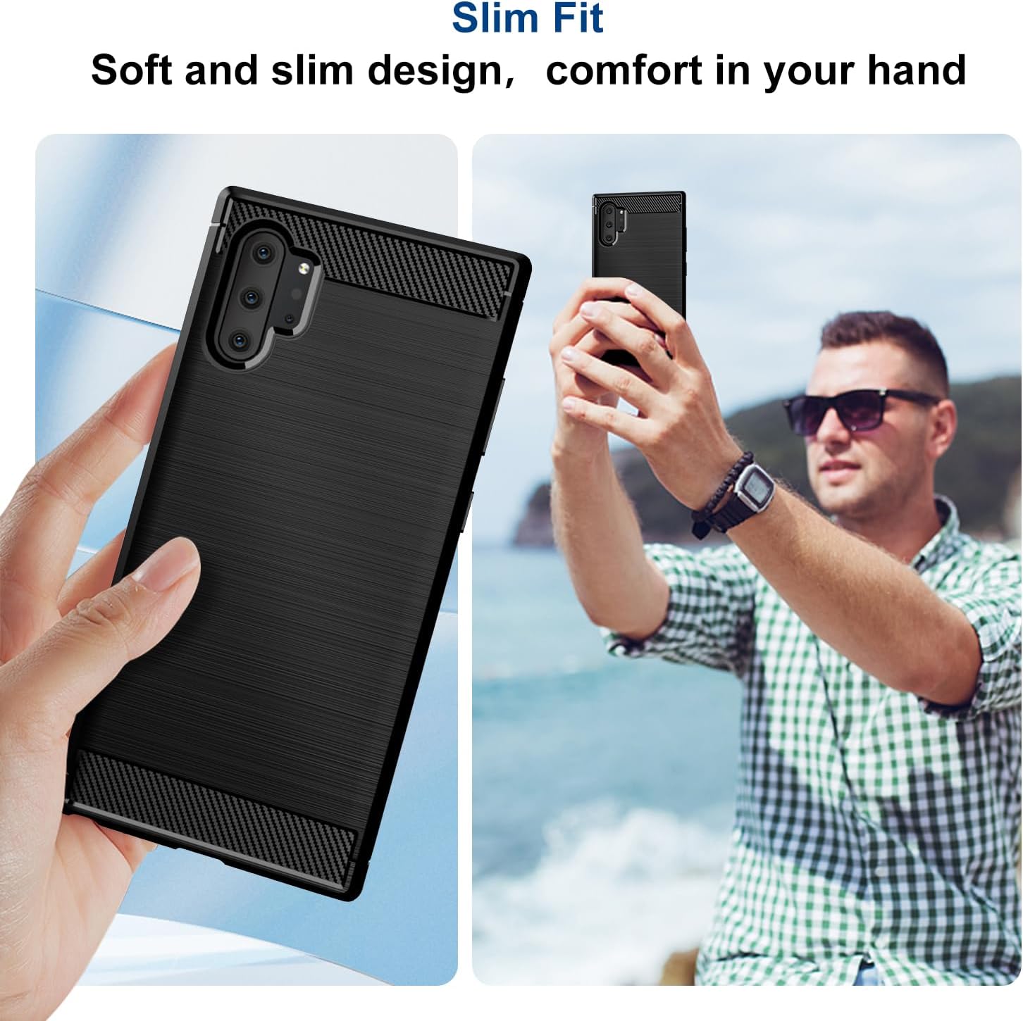 Funda compatible con Samsung Galaxy Note 10 Plus, funda delgada para teléfono con absorción de golpes, funda protectora de goma TPU de fibra de