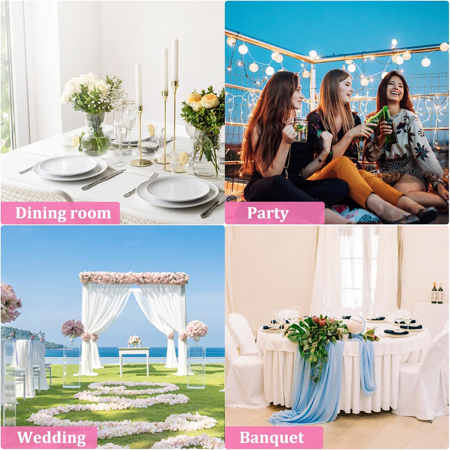 Zhongyuan Bandas elásticas de elastano para silla, lazos elásticos con hebilla para decoración de bodas, banquetes, fiestas, eventos (blanco, 25