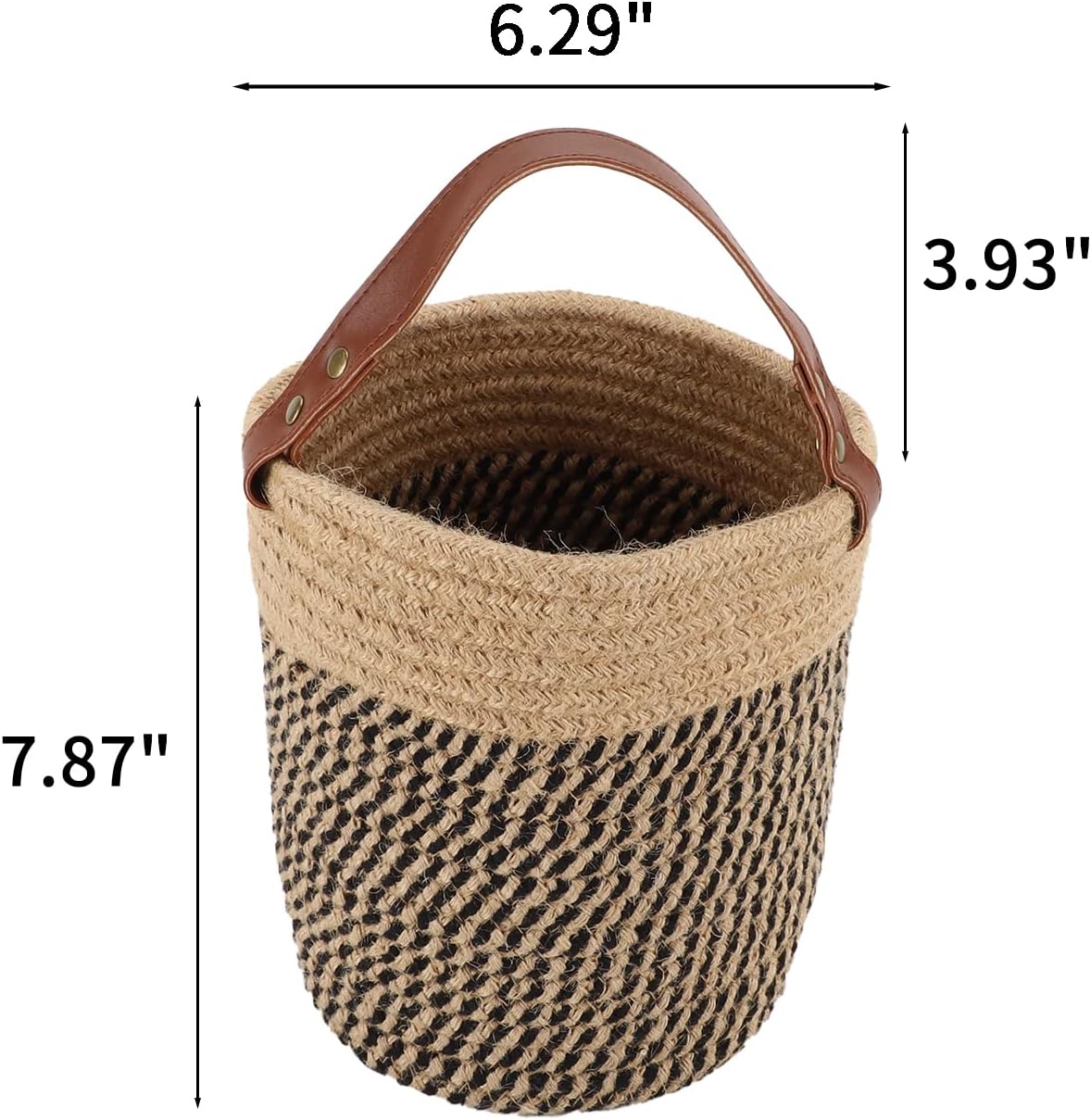 Cesta colgante (2 piezas) cesta de almacenamiento de cuerda de algodón tejida en la pared con cestas decorativas de cuero, organizador para cocina,
