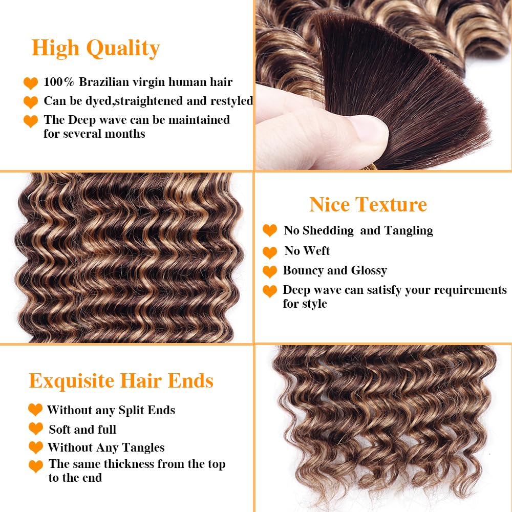 Goulus Extensiones de cabello humano virgen brasileño 100% sin procesar para trenzar #T4P427, dos paquetes de cabello humano virgen brasileño sin