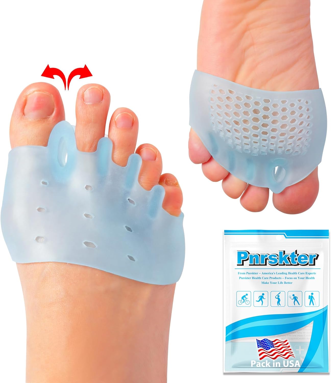 Espaciadores de dedos y almohadillas metatarsianas (6 unidades), cojines transpirables de bola de pie, separador de dedos de gel, alivio del dolor