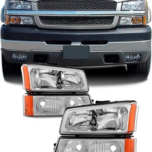 AKKON – Para Chevy Silverado Avalanche OE 2003-2006 reemplazo de faros cromados conductor+faros delanteros de pasajero par AKKON – Para Chevy Silverado Avalanche OE 2003-2006 reemplazo de faros cromados conductor+faros delanteros de pasajero par