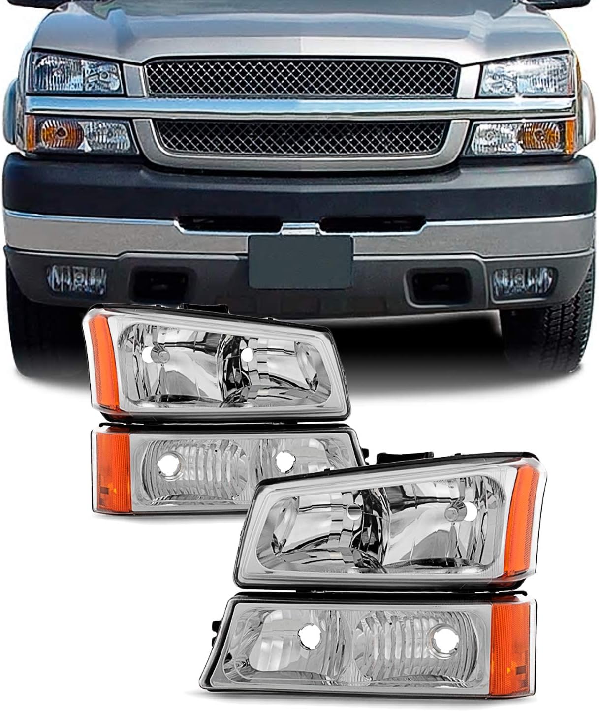 AKKON – Para Chevy Silverado Avalanche OE 2003-2006 reemplazo de faros cromados conductor+faros delanteros de pasajero par
