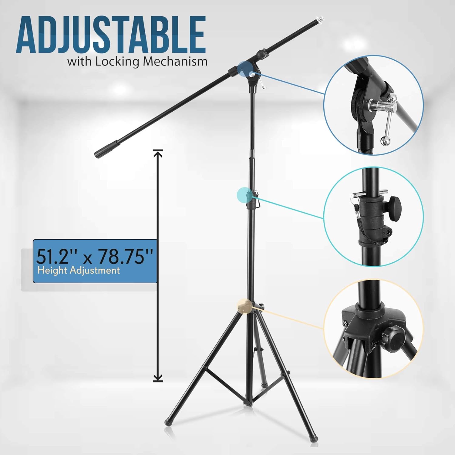 Pyle Soporte de micrófono resistente, altura ajustable de 51.2 a 78.75 pulgadas de alto y cable de micrófono Tienda Basics XLR macho a hembra, 10