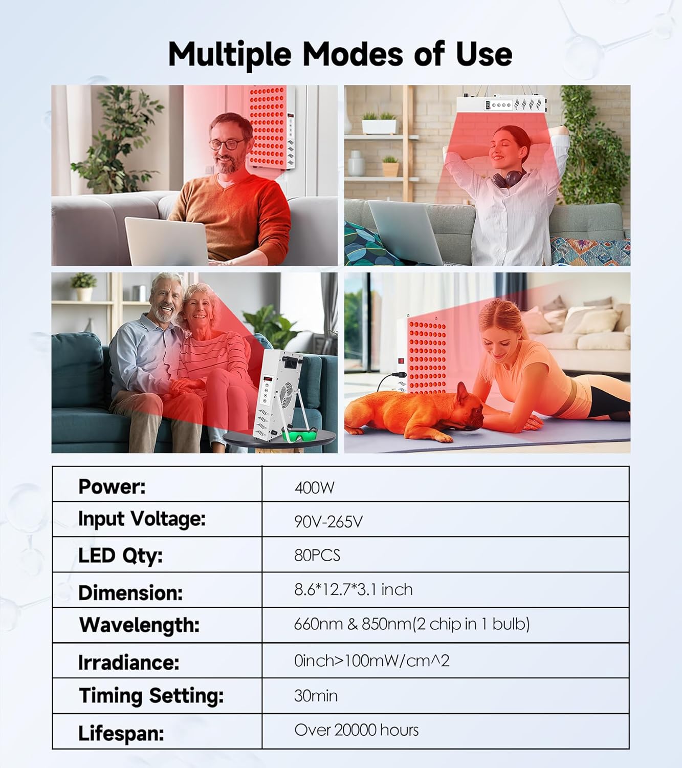 Terapia de luz roja para cara y cuerpo, lámpara de terapia de luz roja yasinaner de 660 nm roja y 850 nm de luz infrarroja cercana, dispositivo de