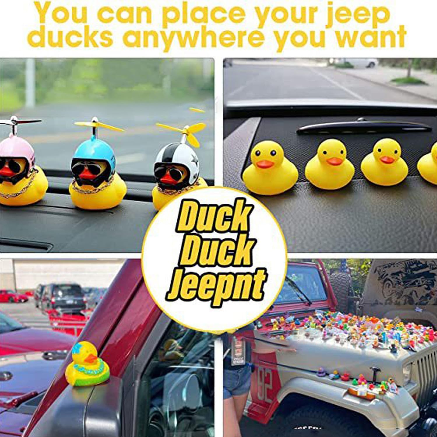 20 tapones de pato, montaje de pato de goma, soporte de pato de goma para Jeep Dash y pantalla fija, regalo para los amantes de Jeep, incluye