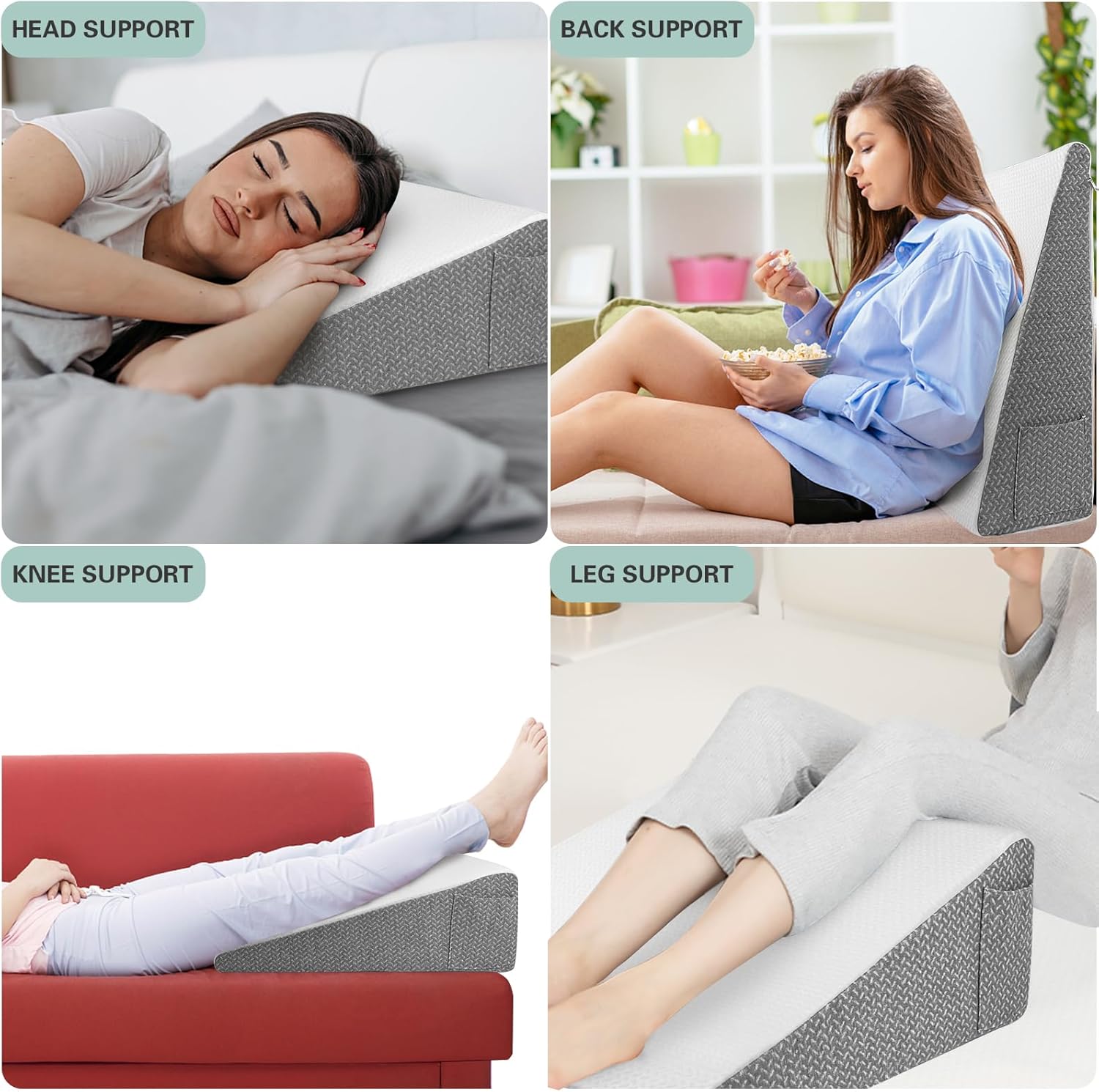 Almohada de cuña de cama para dormir, almohada triangular de espuma viscoelástica para cabeza, espalda, soporte de rodilla, almohadas de elevación