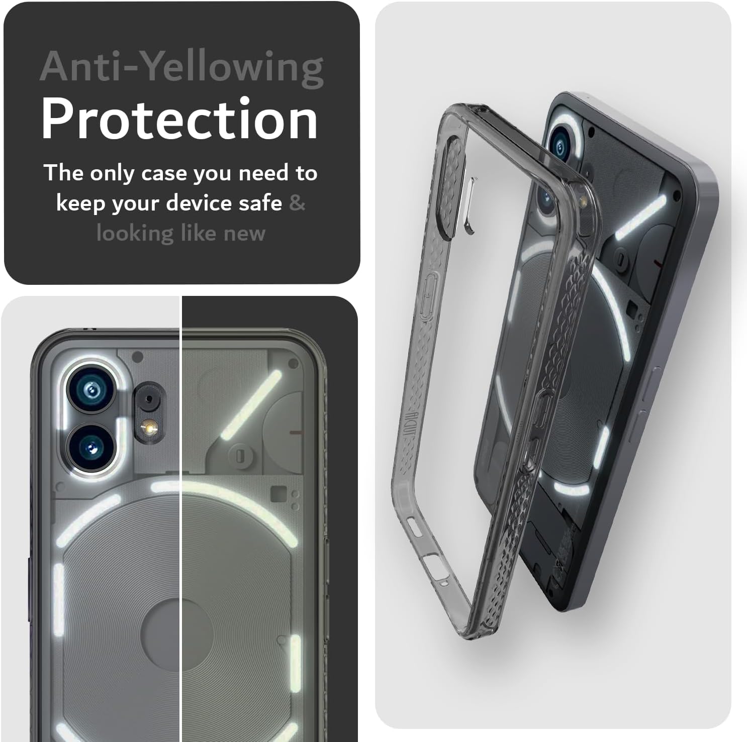 TUDIA LUCION – Funda de TPU a prueba de golpes, antiamarilleo, parte trasera dura transparente, protección de agarre ultra delgada para Nothing