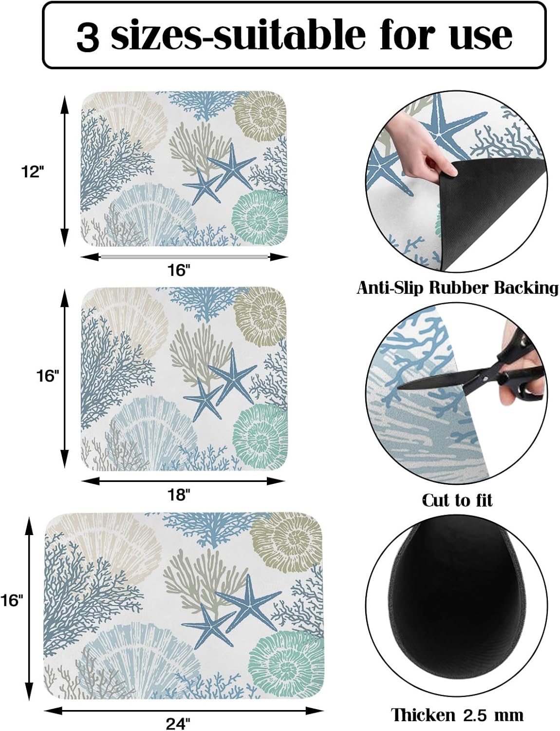 Hokiten Tapete de secado de platos costero para encimera de cocina, tapete absorbente de café y escurridor de platos, tapete de secado rápido con