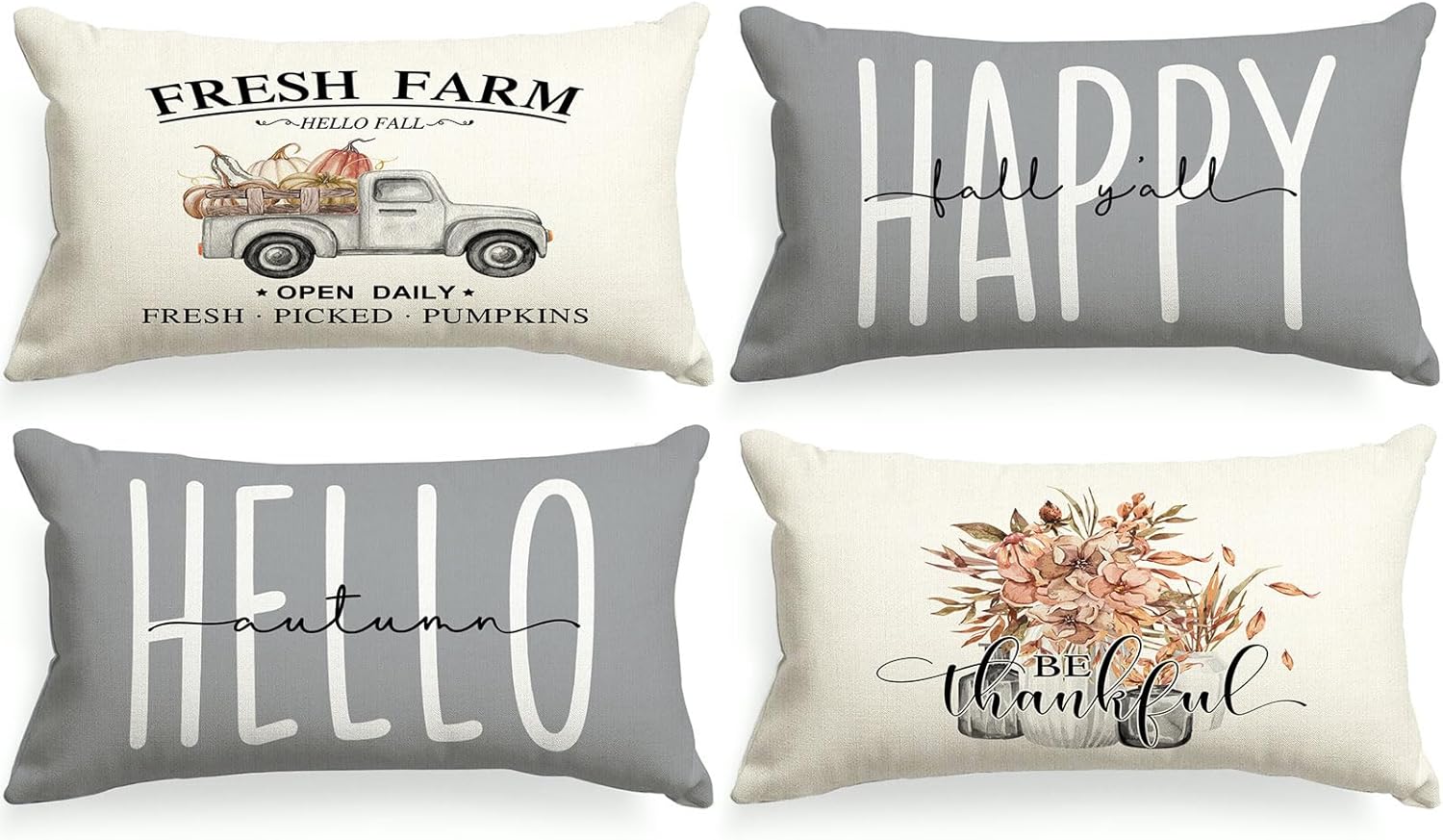 Ywlake Juego de 4 fundas de almohada decorativas de otoño de 12 x 20 pulgadas, color gris de 12 x 20 pulgadas, fundas de almohada otoñales de Acción