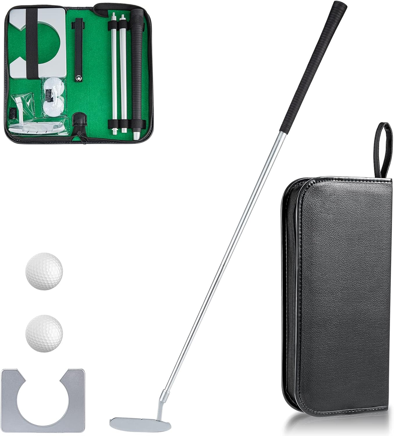 Mini juego de golf para interior Putting Green – Juego de putterball con putter para ir al baño, cortador de agujeros de golf y taza de putt. Kit de
