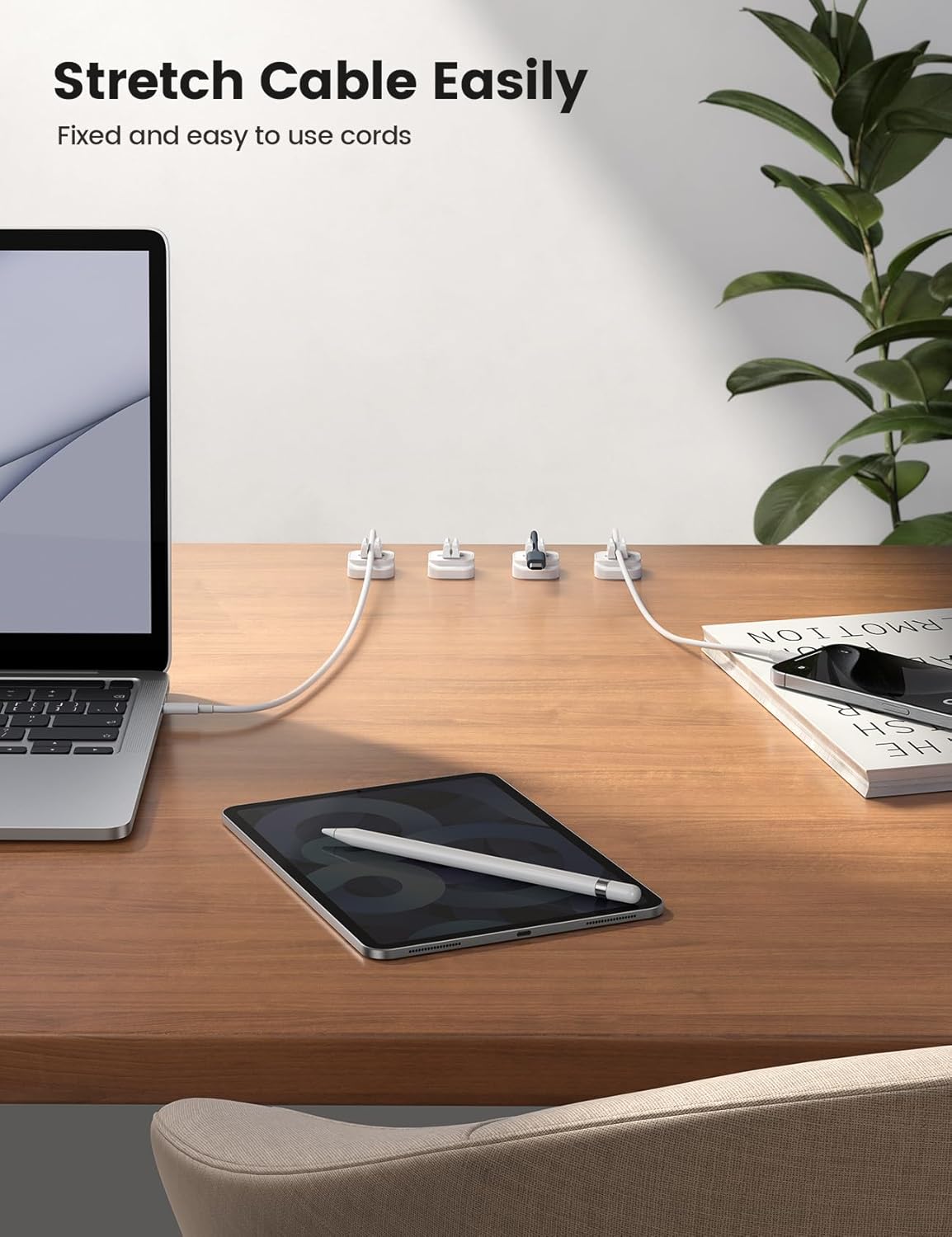 Lamicall – Paquete de 10 clips de soporte de resorte de cable, organizador de cables para escritorio, clip de cable ajustable, organizador de