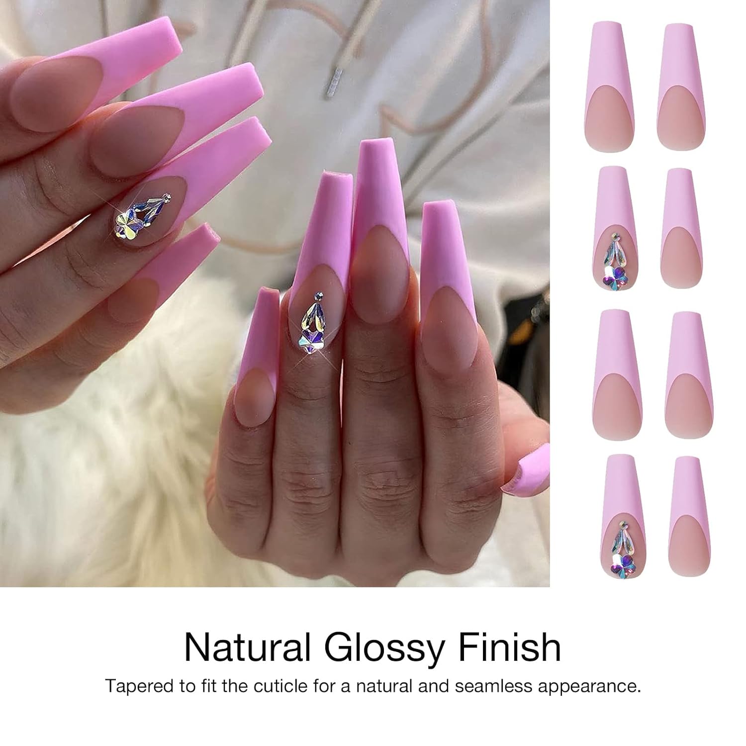 Juego de manicura de uñas francesas acrílicas, reutilizable, 12 tamaños, kit de 24 uñas