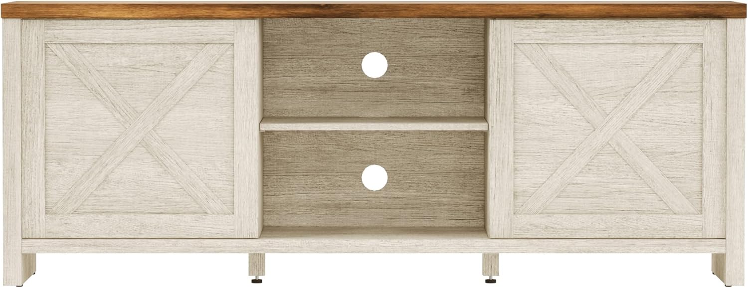 Hillsdale Columbus – Consola de entretenimiento de madera, 64 pulgadas, roble blanco con parte superior de nogal