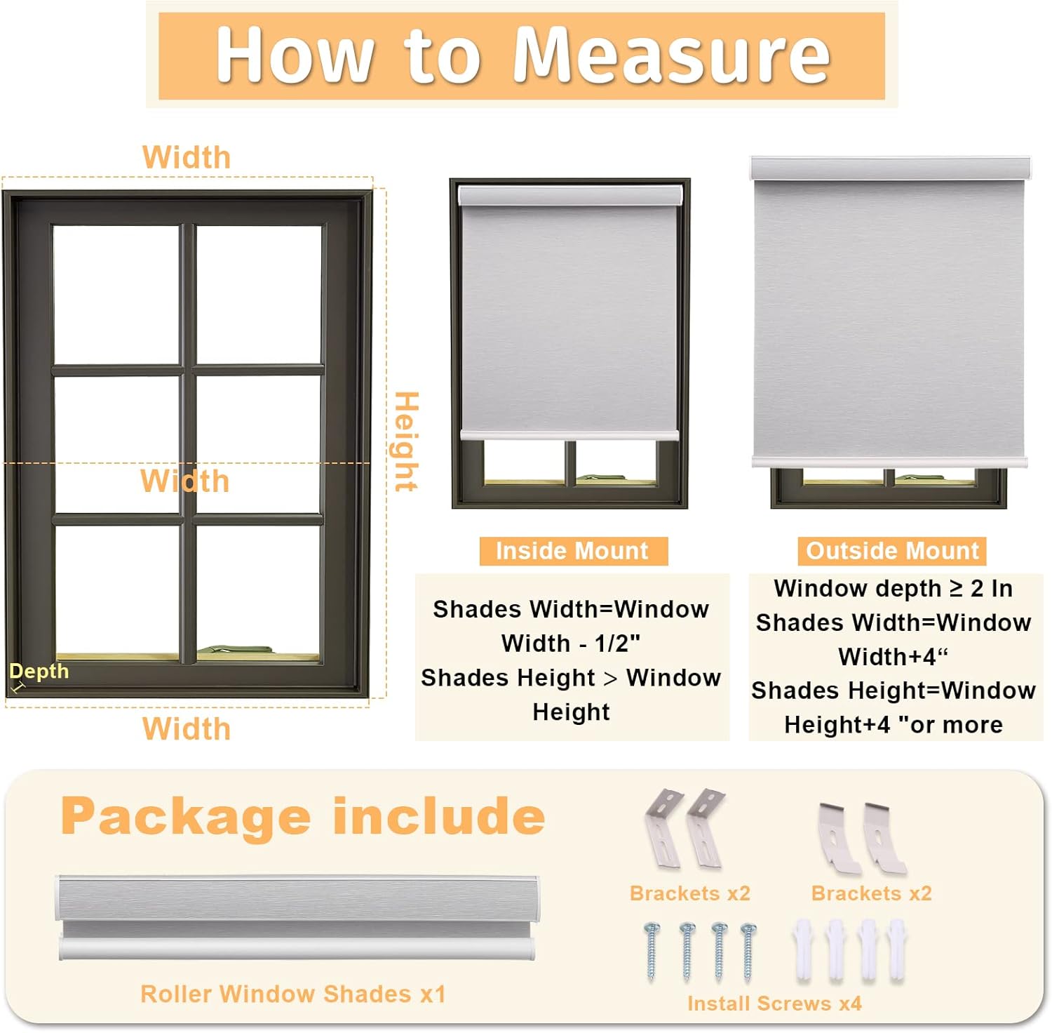 Persianas enrollables para ventanas, sin cordones, opacas de tamaño personalizado, para cocina, oficina y dormitorio (gris)