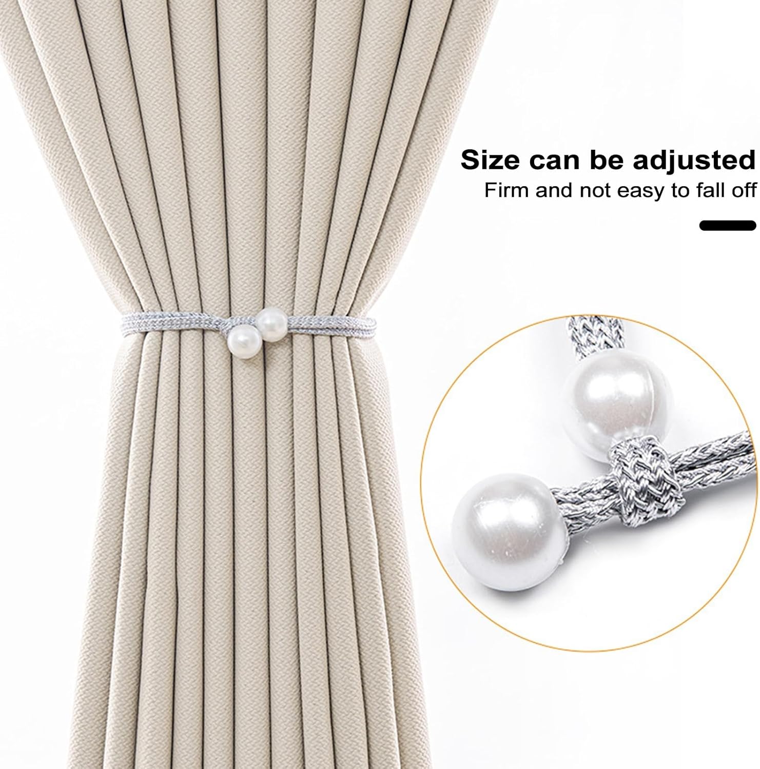 Alzapaños para cortina, 2 piezasjuego de alzapaños de cortina de perlas sintéticas, elegante, moderno, sin perforaciones, ajustable, soporte para