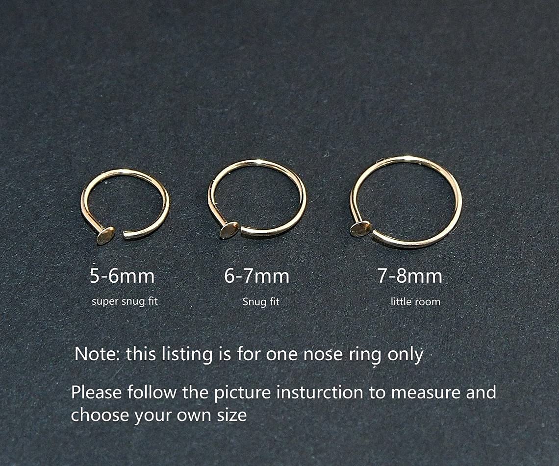 Gold Silver Small thin nose ring hoop 20G 20 22 gauge stud nostril piercing jewelry for Women, 14k Gold filled or 925 sterling silver nose hoop (14k