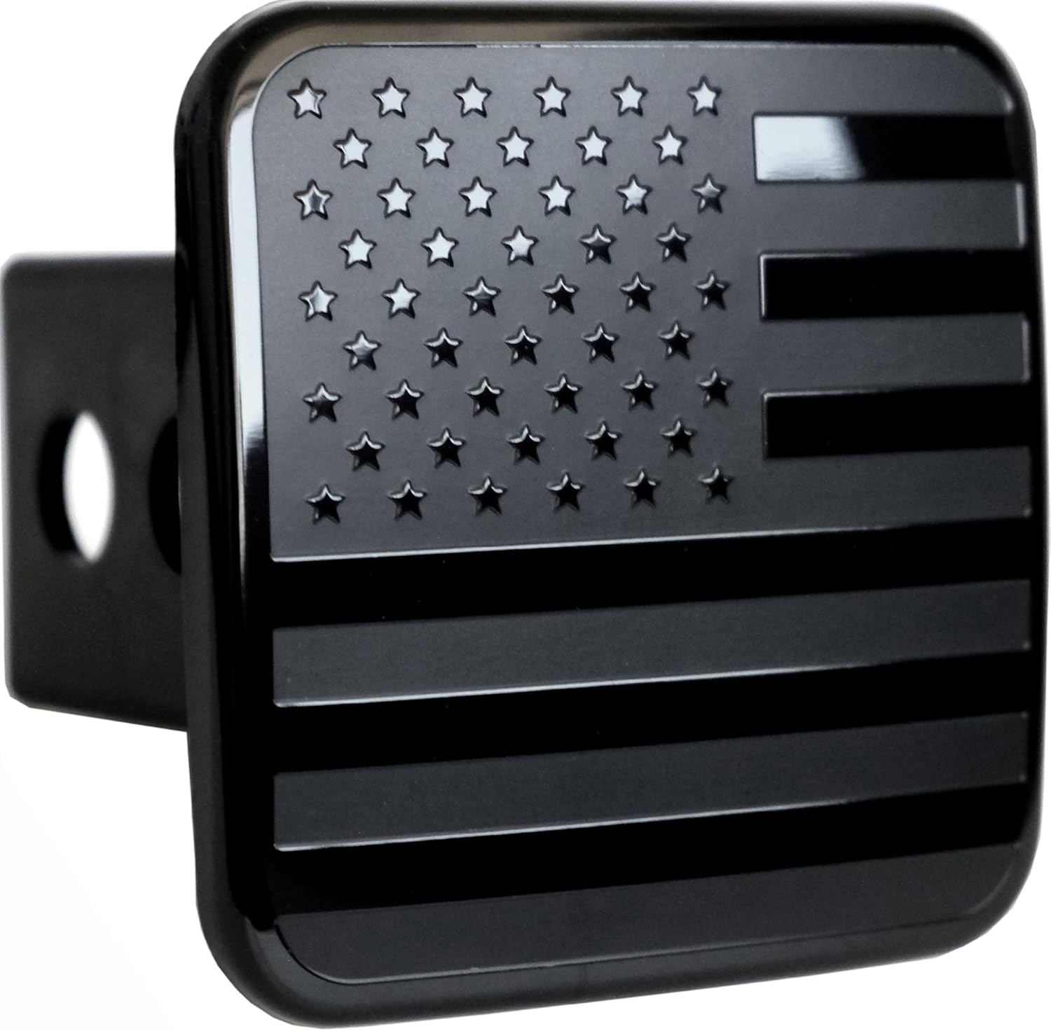 eVerHitch Tapón de enganche de remolque de 2 pulgadas con bandera negra americana de metal, apto para cualquier receptor de enganche de 2 pulgadas