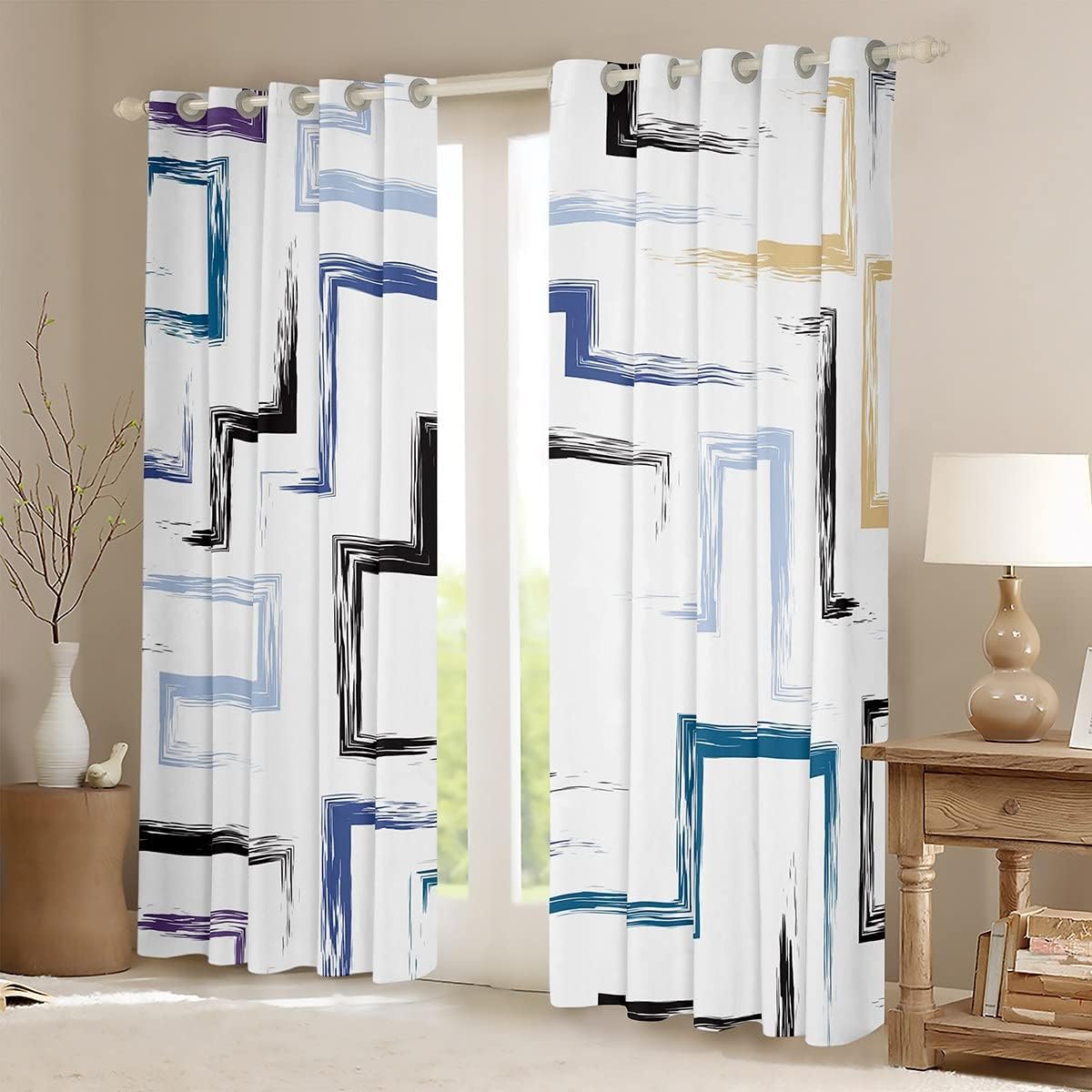 Cortinas de ventana de graffiti geométrico en acuarela, arte abstracto de graffiti, cortinas opacas artísticas para oscurecer las manchas, diseño