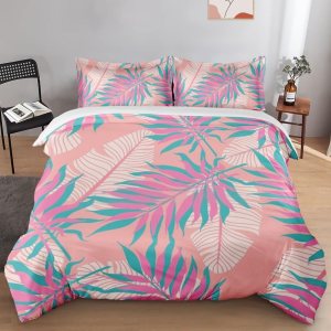 Juego de funda de edredón, juego de ropa de cama floral de verano con palmeras tropicales para niños y adultos, decoración de dormitorio de hojas de Juego de funda de edredón, juego de ropa de cama floral de verano con palmeras tropicales para niños y adultos, decoración de dormitorio de hojas de