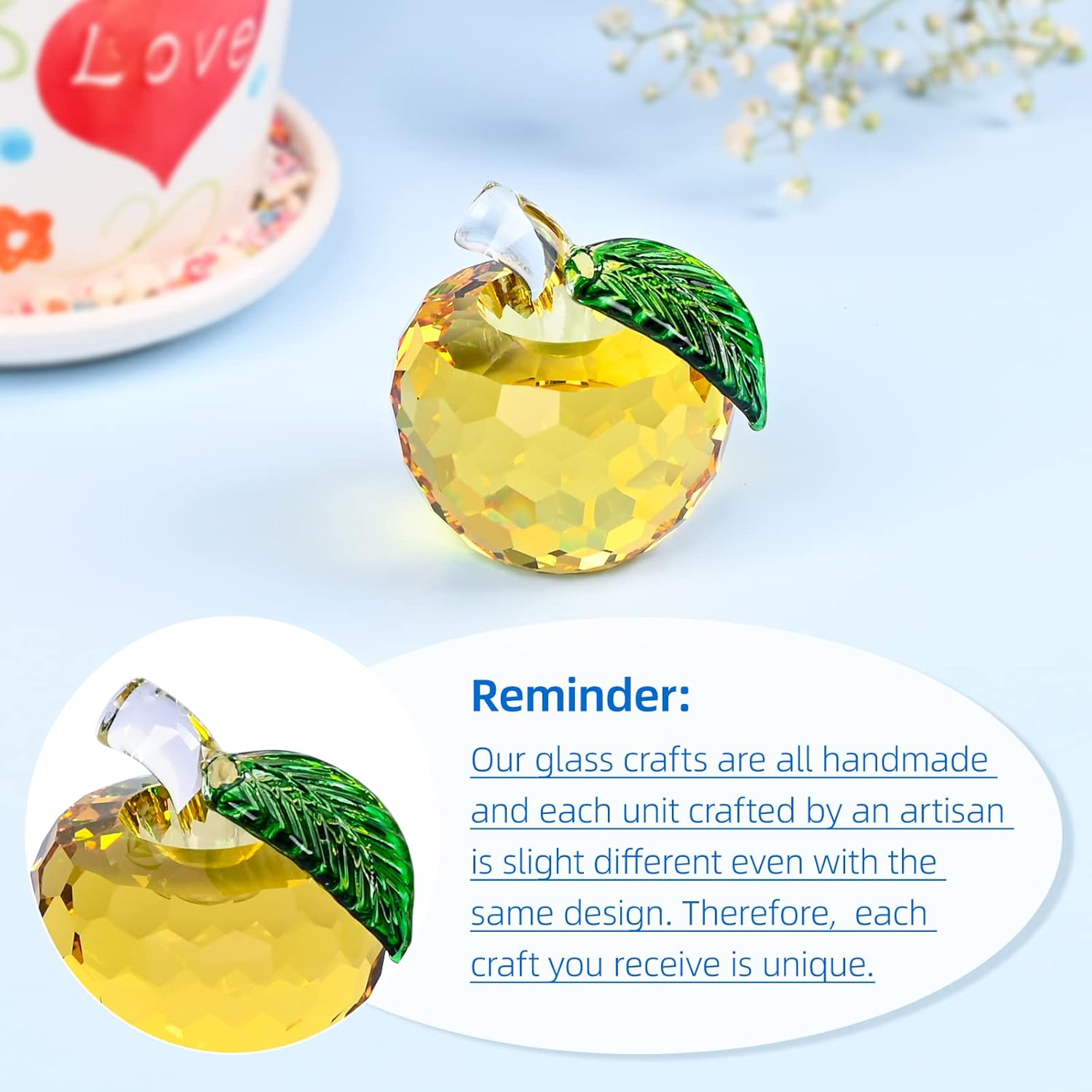 Adorno de manzana de cristal, figuras de cristal para decoración del hogar, animales de cristal, figuras coleccionables, regalo para mujeres, día de