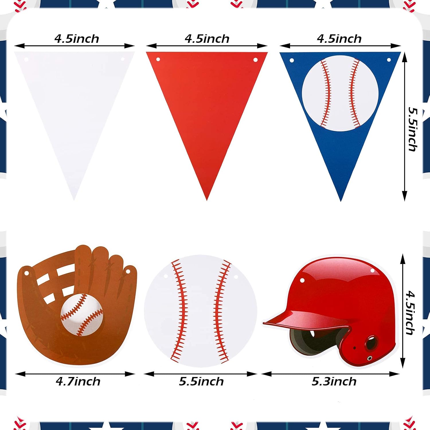 Tatuo 6 banderines de béisbol, banderines de papel, guante de béisbol y gorra de béisbol para decoraciones de fiestas temáticas deportivas,