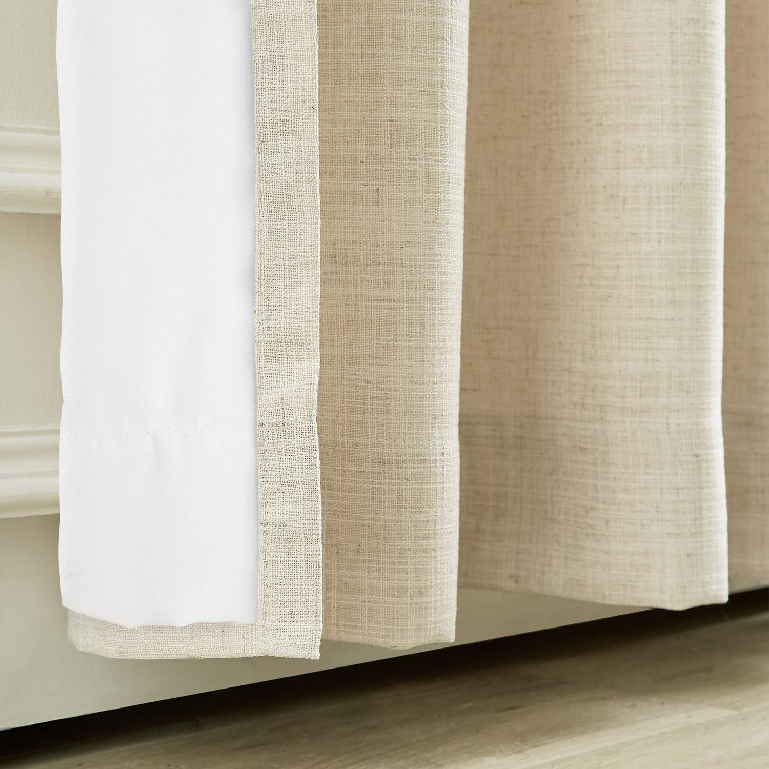 Macochico Cortinas opacas plisadas de lino texturizado con forro opaco y aislamiento térmico para ventana de dormitorio, divisor de habitación,