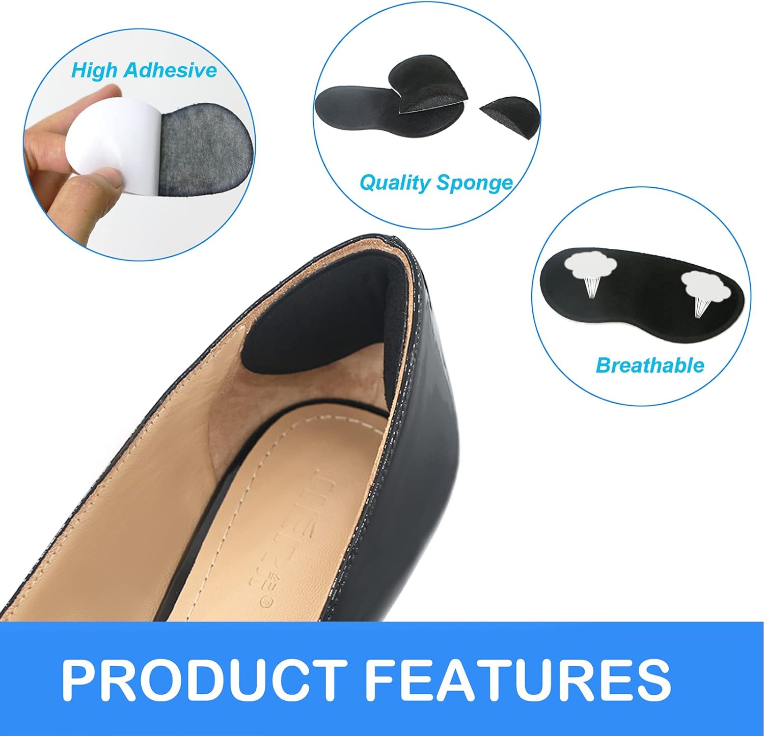 6 pares de empuñaduras de talón de microgamuza súper cómodas, forros de talón autoadhesivos para zapatos grandes, zapatos sueltos y alivio del dolor