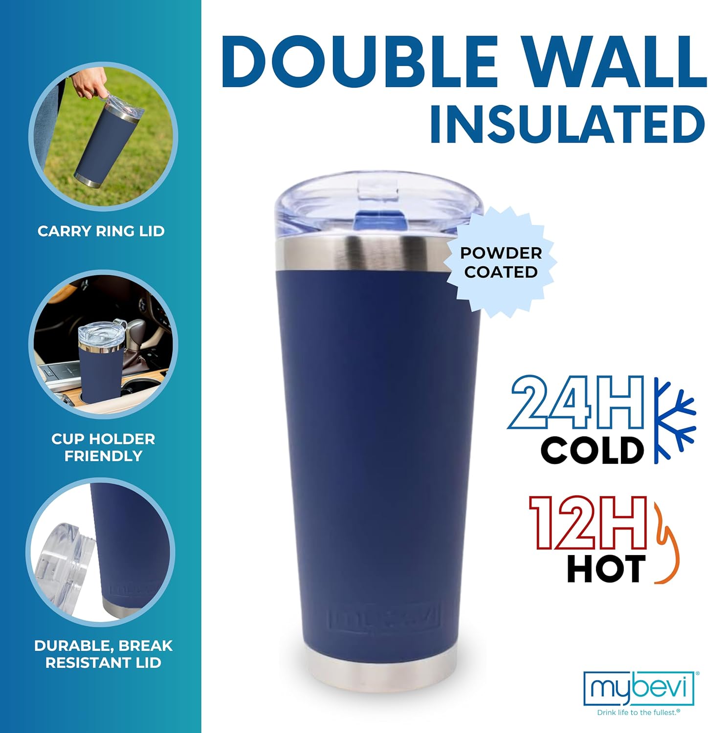 Vaso de viaje clásico de acero inoxidable con aislamiento de alta calidad (azul marino, 26 onzas)