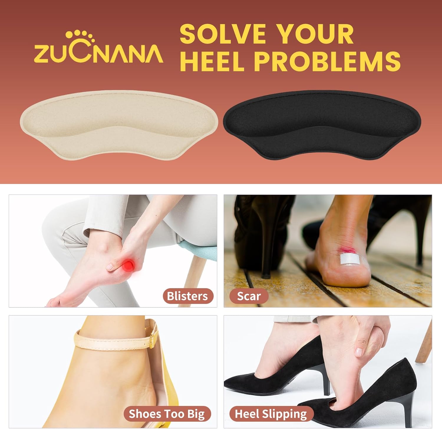 Forro de empuñaduras de talón para zapatos sueltos (8 pares16 piezas), insertos de cojín de talón para mujeres y hombres, zapatos demasiado grandes,