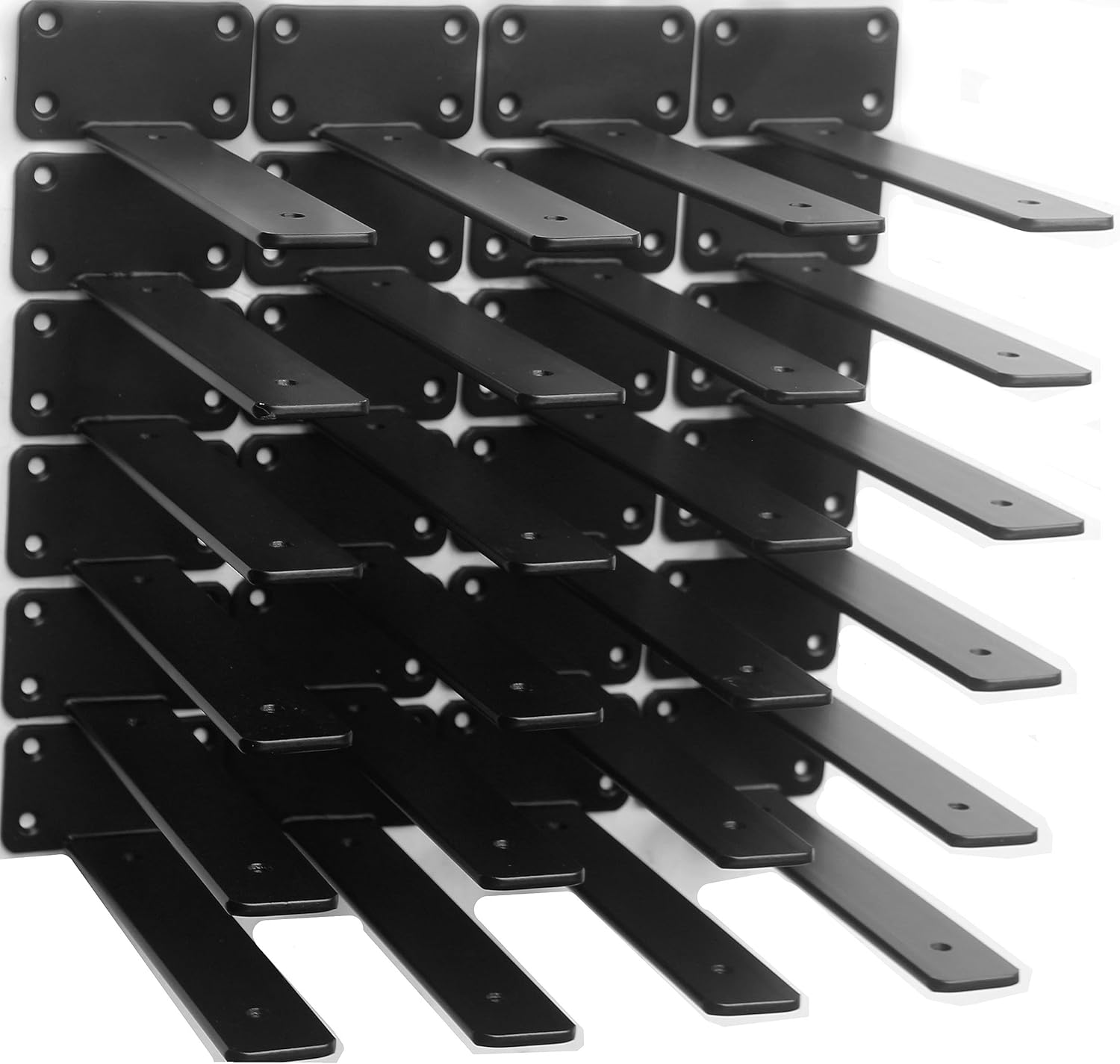 Paquete de 24 soportes de estante en L ocultos, color negro, de 8 pulgadas (15 pulgadas de grosor), soportes de estante de hierro, metálicos,