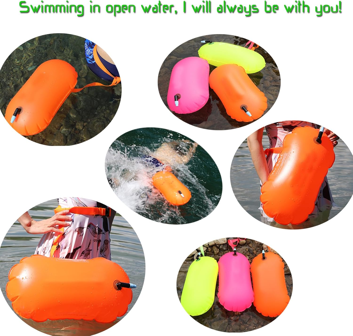 Swim Buoy for Open Water, Swim Bubble for Safe Swim Training, Swimming Triathletes, Kayakers and Snorkelers, Highly Visible Buoy Float