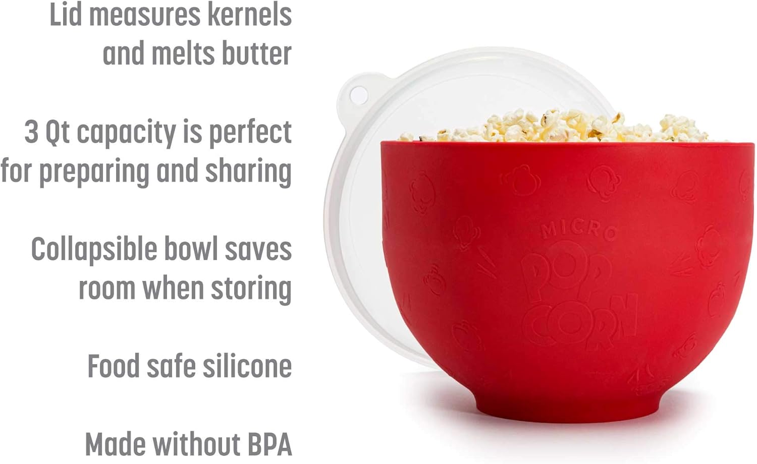 Goodful Palomitas de maíz de silicona, plegable para hacer palomitas de maíz para microondas, cuenco hecho sin BPA, rojo