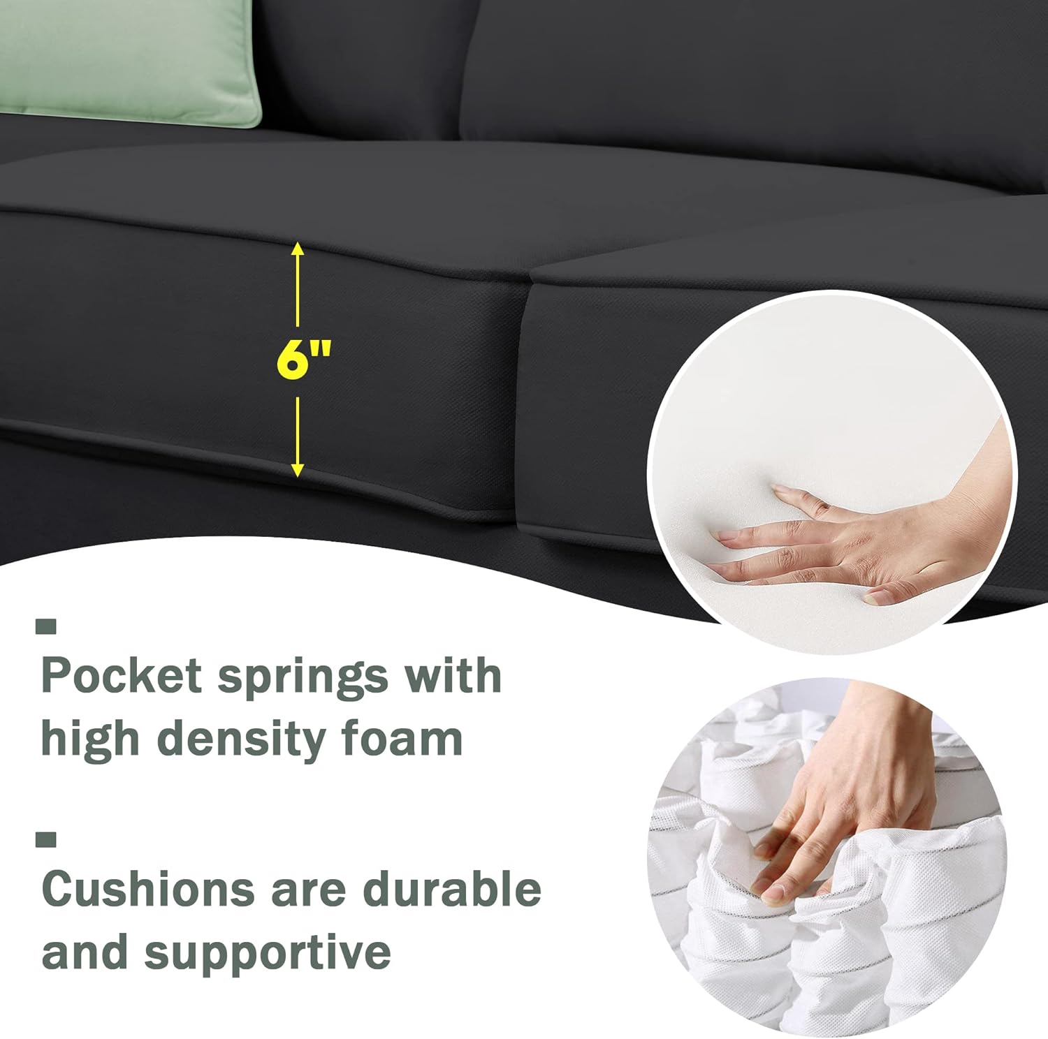 Juego de sofá modular de tela convertible en forma de L de 11287 pulgadas y 112 pulgadas con 3 almohadas, sofá modular de 7 asientos para sala de