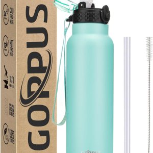 GOPPUS Botella de agua aislada al vacío de doble pared de 24 onzas con pajilla, taza de agua deportiva de acero inoxidable, a prueba de fugas, boca GOPPUS Botella de agua aislada al vacío de doble pared de 24 onzas con pajilla, taza de agua deportiva de acero inoxidable, a prueba de fugas, boca