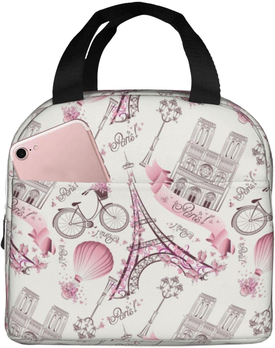 Bolsa de almuerzo aislada París Torre Eiffel Rosa Enfriador Tote Reutilizable Lonchera Contenedor para Trabajo Oficina Viajes Picnic