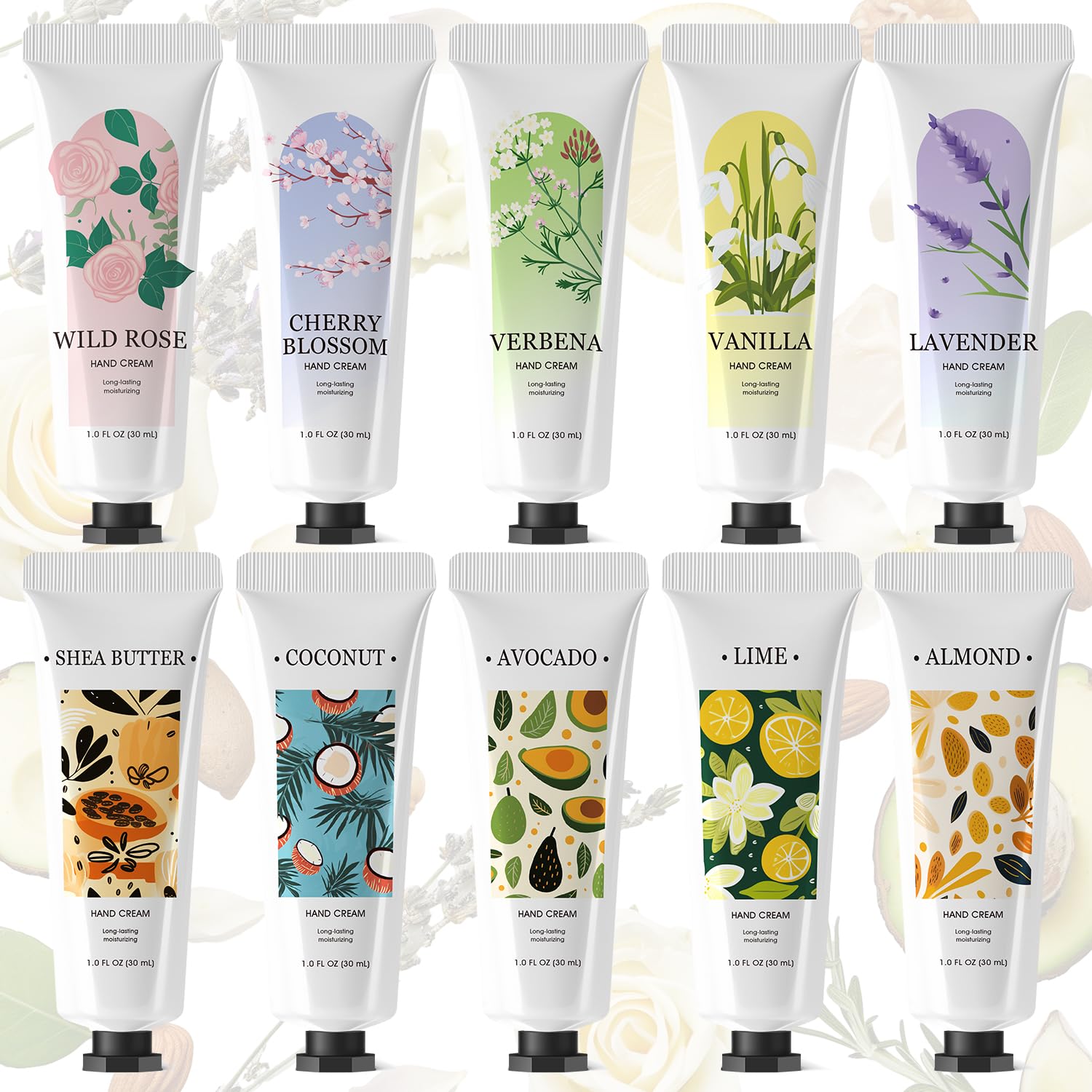 spa luxetique Paquete de 10 cremas de manos perfumadas para manos secas agrietadas tamaño viaje, mini loción hidratante con manteca de karité,