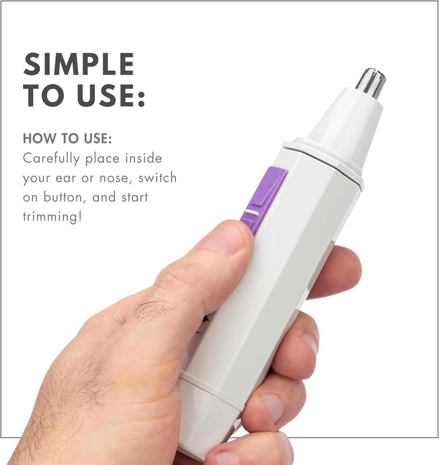 ToiletTree Products Recortadora de pelo blanco resistente al agua para nariz y orejas con luz LED