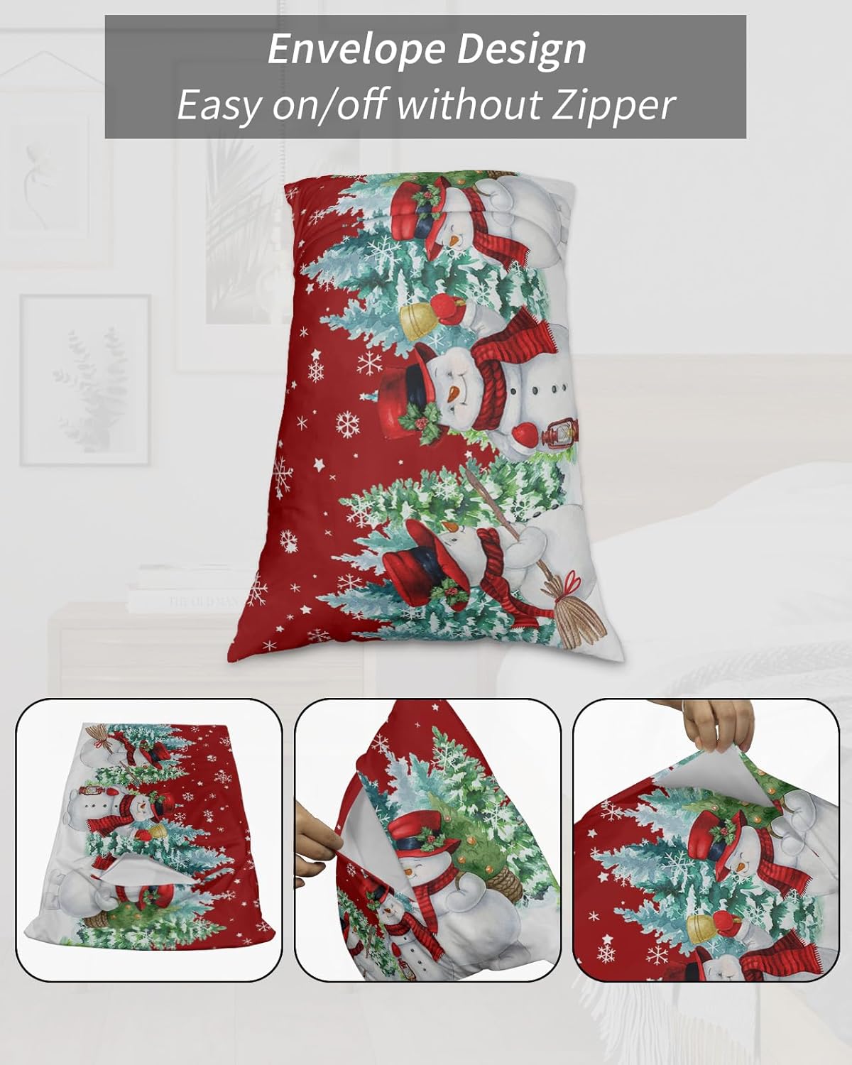 Funda de almohada con cuerpo de muñeco de nieve rojo, fundas de almohada suaves decorativas de lujo para sofá largo lumbar con cierre de sobre,
