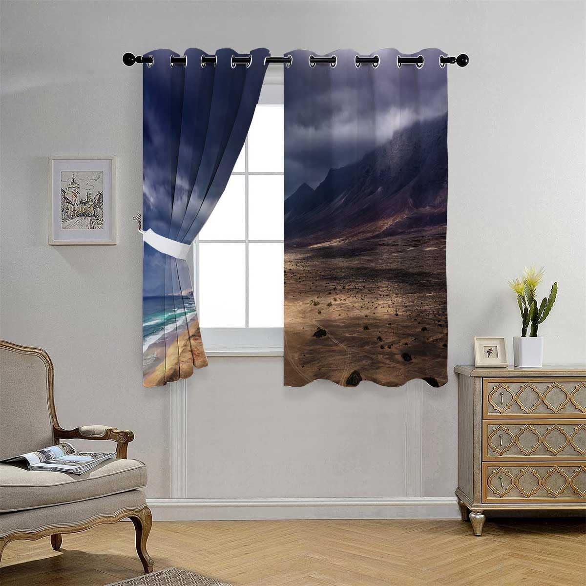 YANFENQI Cortinas para Habitacion Beach View Coast Curtains for Closet with No Door Blackout Sheet 63Inch Width by 63Inch Length,2 Panels