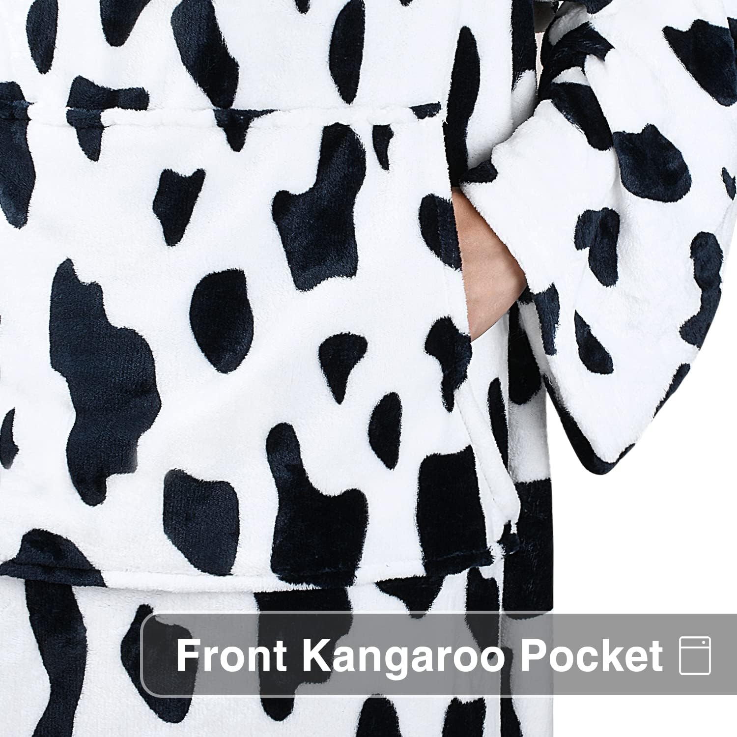 Tirrinia Manta con mangas y bolsillo, manta de felpa súper suave con mangas de forro polar para adultos con estampado de vaca, ideal