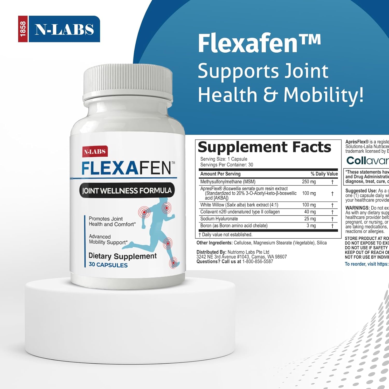 Flexafen  MSM, Suplemento de apoyo articular para mujeres y hombres, alimentos para articulaciones con fórmula avanzada para mover la salud de las