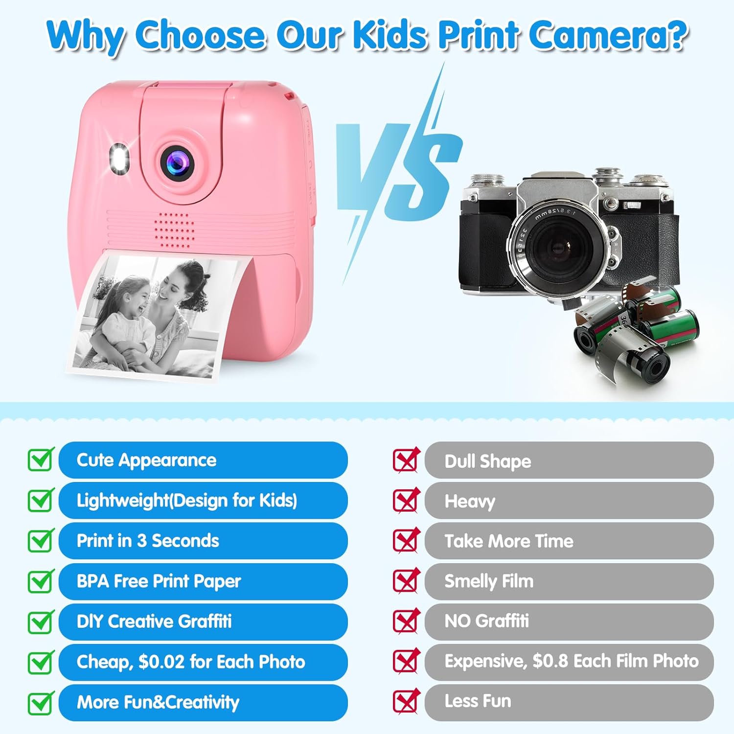 Cámara para niños con impresión instantánea cámaras instantáneas para niños que imprimen fotos, cámara digital para niños, cámara de juguetes 1080P