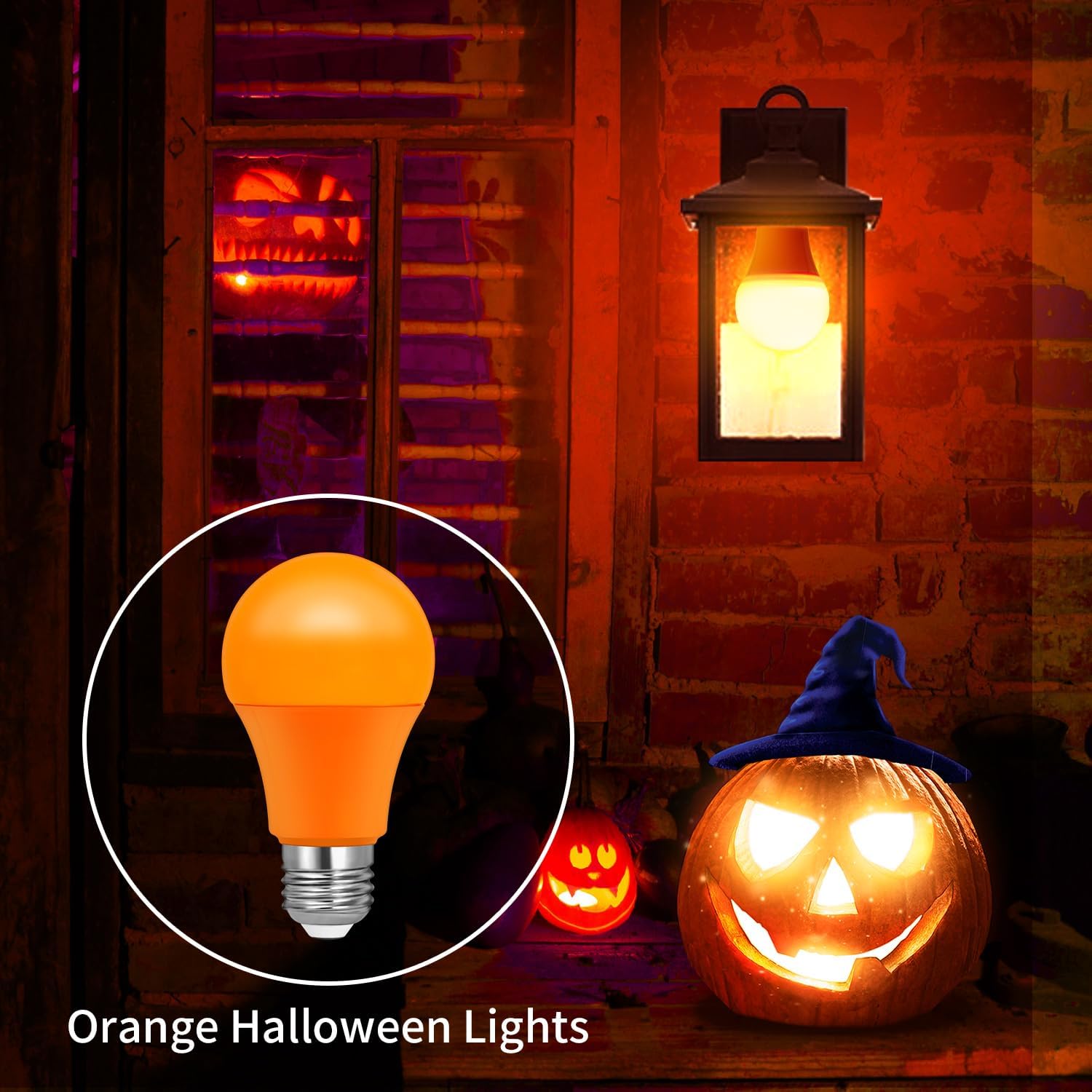 Bombillas de luz naranja, A19 LED de Navidad, bombillas naranjas para exteriores, equivalente a 60 W, bombilla naranja E26 de 9 W, bombilla naranja