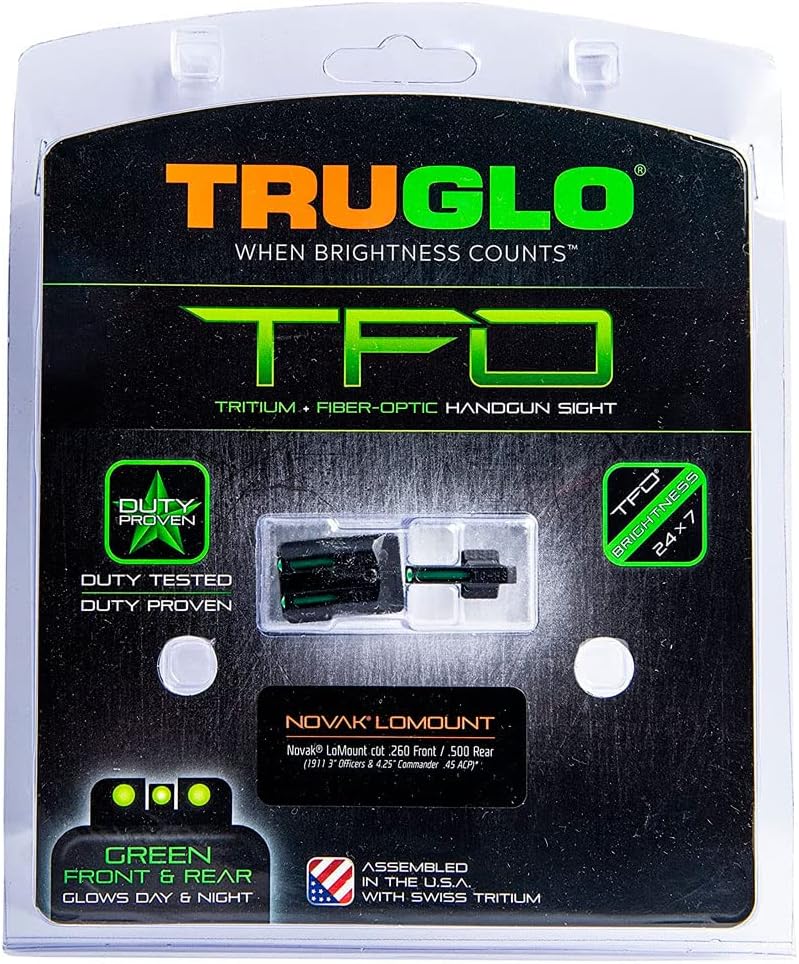 TRUGLO TFO Tritio y mira de pistola de fibra óptica  Juego de mira nocturna delantera y trasera compacta duradera de alta visibilidad, compatible