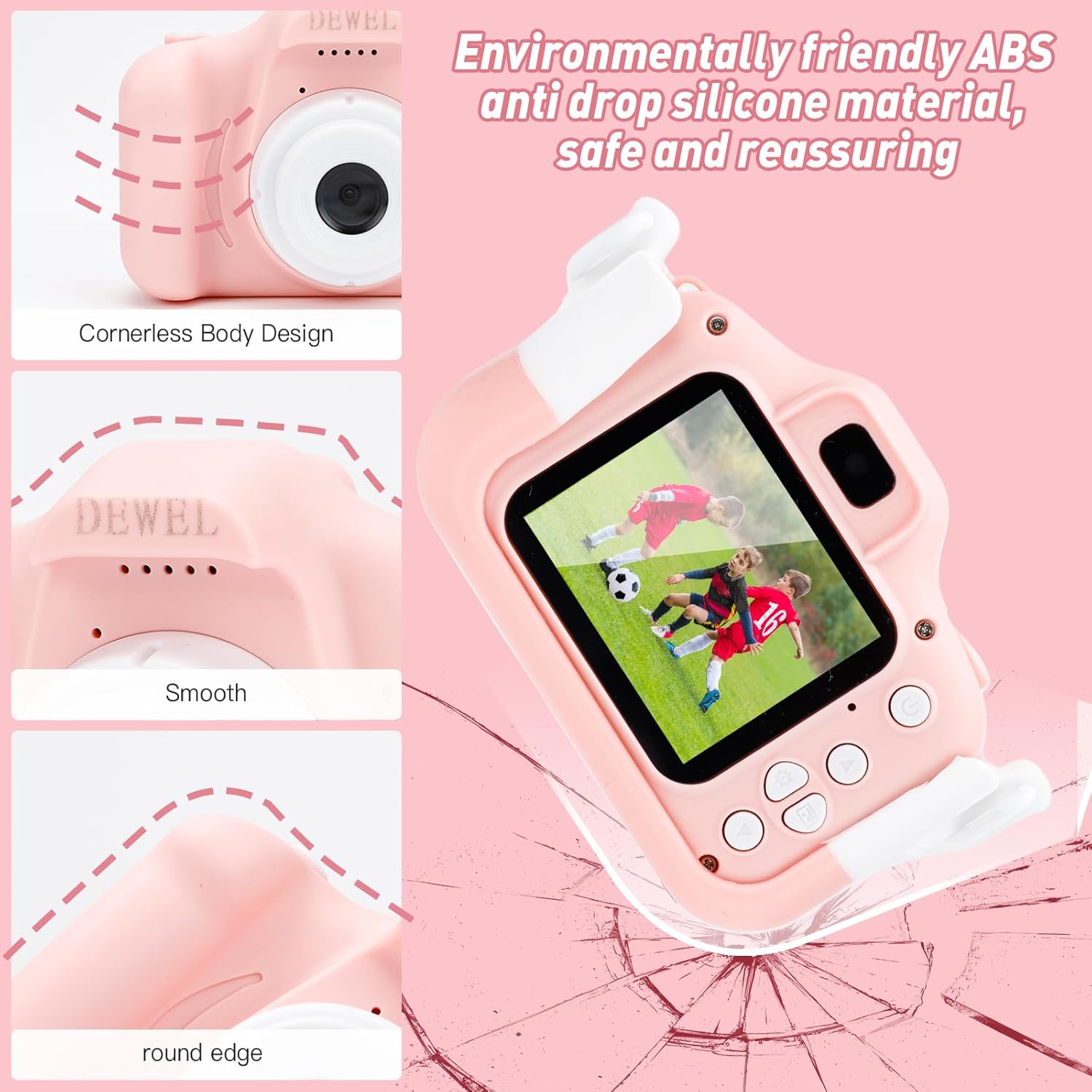DEWEL Cámara para niños, cámara de juguete, cámara para niños, cámara de video digital selfie HD 1080P para niñosniñas, mini videocámara para niños