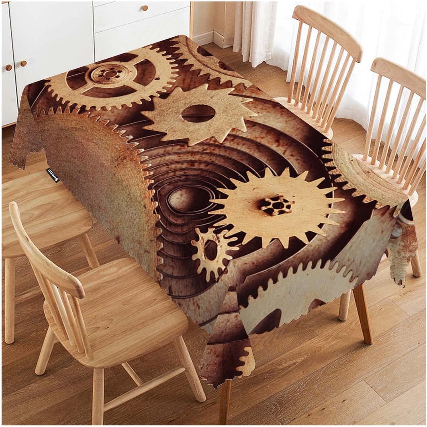 Swono Fundas de mesa de reloj de 52 x 70 pulgadas, Steampunk Old Mental Mecánico, engranajes de reloj lavable, mantel de cocina y comedor, mantel